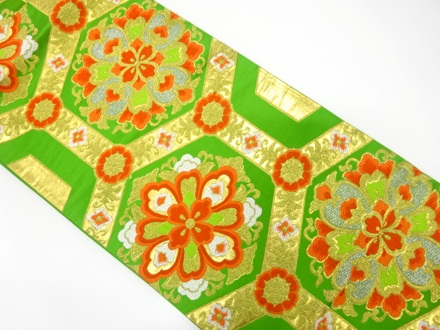 JAPANESE KIMONO / ANTIQUE FUKURO OBI / SILK / WOVEN FLOWER CREST